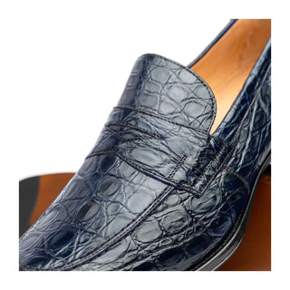 Zelli Italia Roma Men's Shoes Navy Crocodile Skin Penny Loafer (ZEL1003)