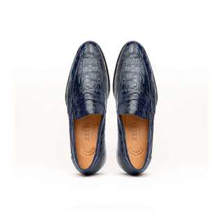 Zelli Italia Roma Men's Shoes Navy Crocodile Skin Penny Loafer (ZEL1003)