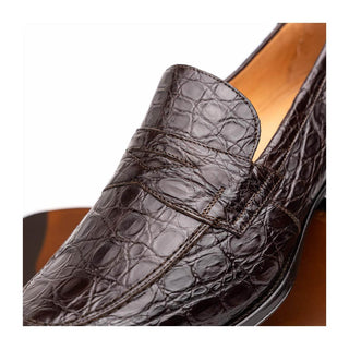 Zelli Italia Roma Men's Shoes Nicotine Crocodile Skin Penny Loafer (ZEL1003)