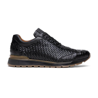 Marco Di Milano Roma Men's Shoes Black Woven Calfskin / Genuine Caiman Crocodile Fashion Sneaker (MDM1106)