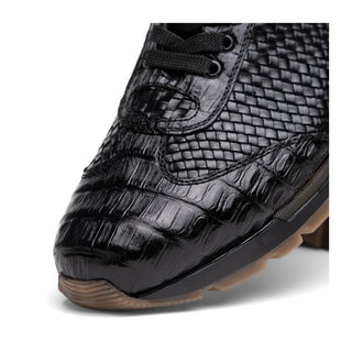 Marco Di Milano Roma Men's Shoes Black Woven Calfskin / Genuine Caiman Crocodile Fashion Sneaker (MDM1106)