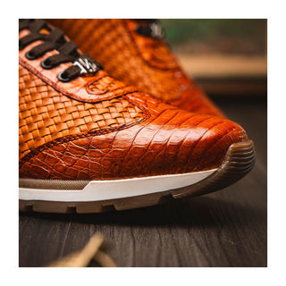 Marco Di Milano Roma Men's Shoes Brandy Woven Calfskin / Genuine Caiman Crocodile Fashion Sneaker (MDM1106)