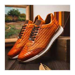 Marco Di Milano Roma Men's Shoes Brandy Woven Calfskin / Genuine Caiman Crocodile Fashion Sneaker (MDM1106)