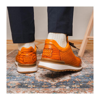 Marco Di Milano Roma Men's Shoes Brandy Woven Calfskin / Genuine Caiman Crocodile Fashion Sneaker (MDM1106)