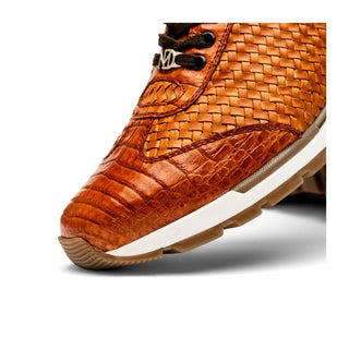 Marco Di Milano Roma Men's Shoes Brandy Woven Calfskin / Genuine Caiman Crocodile Fashion Sneaker (MDM1106)