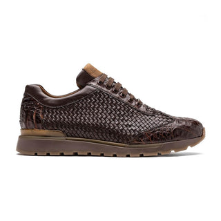 Marco Di Milano Roma Men's Shoes Brown Woven Calfskin / Genuine Caiman Crocodile Fashion Sneaker (MDM1106)