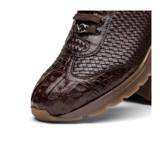 Marco Di Milano Roma Men's Shoes Brown Woven Calfskin / Genuine Caiman Crocodile Fashion Sneaker (MDM1106)