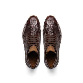 Marco Di Milano Roma Men's Shoes Brown Woven Calfskin / Genuine Caiman Crocodile Fashion Sneaker (MDM1106)