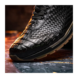 Marco Di Milano Roma Men's Shoes Black Woven Calfskin / Genuine Caiman Crocodile Fashion Sneaker (MDM1106)