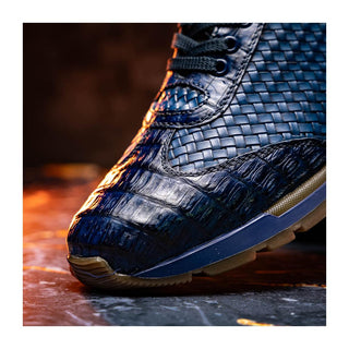 Marco Di Milano Roma Men's Shoes Navy Woven Calfskin / Genuine Caiman Crocodile Fashion Sneaker (MDM1106)