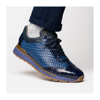 Marco Di Milano Roma Men's Shoes Navy Woven Calfskin / Genuine Caiman Crocodile Fashion Sneaker (MDM1106)