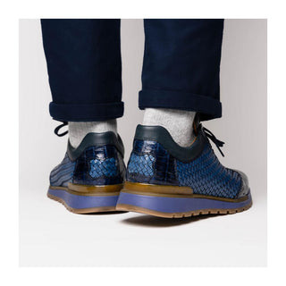 Marco Di Milano Roma Men's Shoes Navy Woven Calfskin / Genuine Caiman Crocodile Fashion Sneaker (MDM1106)