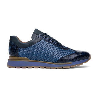 Marco Di Milano Roma Men's Shoes Navy Woven Calfskin / Genuine Caiman Crocodile Fashion Sneaker (MDM1106)