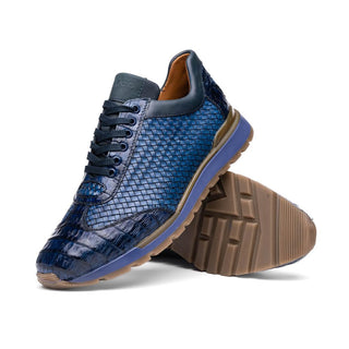 Marco Di Milano Roma Men's Shoes Navy Woven Calfskin / Genuine Caiman Crocodile Fashion Sneaker (MDM1106)