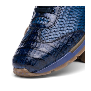 Marco Di Milano Roma Men's Shoes Navy Woven Calfskin / Genuine Caiman Crocodile Fashion Sneaker (MDM1106)