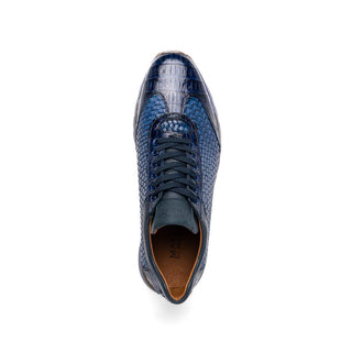Marco Di Milano Roma Men's Shoes Navy Woven Calfskin / Genuine Caiman Crocodile Fashion Sneaker (MDM1106)