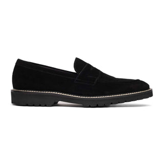 Zelli Italia Roma Men's Shoes Black Suede Leather Penny Loafer (ZEL1032)