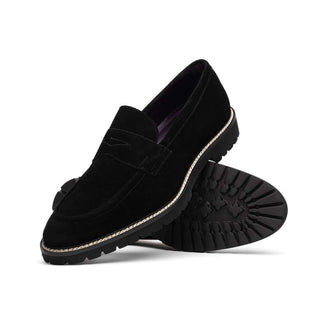 Zelli Italia Roma Men's Shoes Black Suede Leather Penny Loafer (ZEL1032)