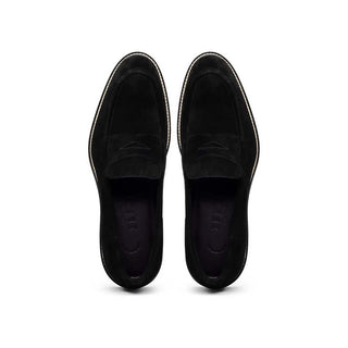 Zelli Italia Roma Men's Shoes Black Suede Leather Penny Loafer (ZEL1032)