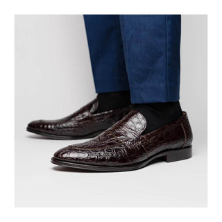 Zelli Italia Roma Men's Shoes Nicotine Crocodile Skin Penny Loafer (ZEL1003)