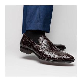 Zelli Italia Roma Men's Shoes Nicotine Crocodile Skin Penny Loafer (ZEL1003)