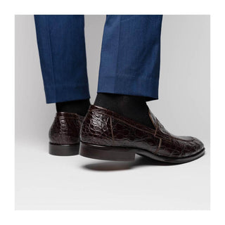 Zelli Italia Roma Men's Shoes Nicotine Crocodile Skin Penny Loafer (ZEL1003)