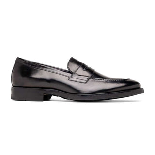 Zelli Italia Roma Men's Shoes Black Burnished Calf-Skin Leather Penny Loafer (ZEL1019)