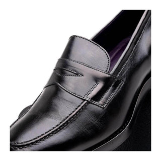Zelli Italia Roma Men's Shoes Black Burnished Calf-Skin Leather Penny Loafer (ZEL1019)