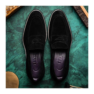 Zelli Italia Roma Men's Shoes Black Suede Leather Penny Loafer (ZEL1032)