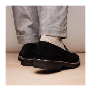 Zelli Italia Roma Men's Shoes Black Suede Leather Penny Loafer (ZEL1032)