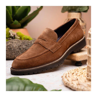 Zelli Italia Roma Men's Shoes Tobacco Suede Leather Penny Loafer (ZEL1032)