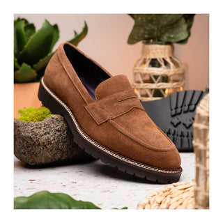 Zelli Italia Roma Men's Shoes Tobacco Suede Leather Penny Loafer (ZEL1032)
