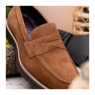Zelli Italia Roma Men's Shoes Tobacco Suede Leather Penny Loafer (ZEL1032)
