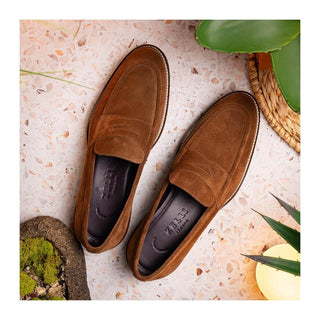 Zelli Italia Roma Men's Shoes Tobacco Suede Leather Penny Loafer (ZEL1032)