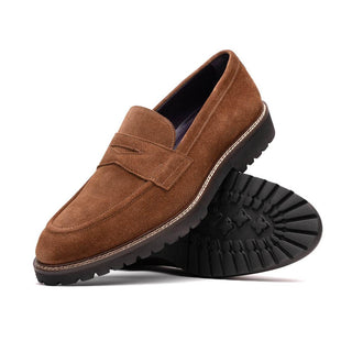 Zelli Italia Roma Men's Shoes Tobacco Suede Leather Penny Loafer (ZEL1032)
