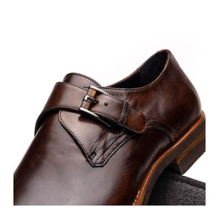 Zelli Italia Roman Men's Shoes Chestnut Calf-Skin Leather Single Monk-Strap (ZEL1076)