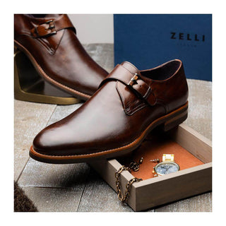 Zelli Italia Roman Men's Shoes Chestnut Calf-Skin Leather Single Monk-Strap (ZEL1076)