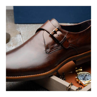 Zelli Italia Roman Men's Shoes Chestnut Calf-Skin Leather Single Monk-Strap (ZEL1076)