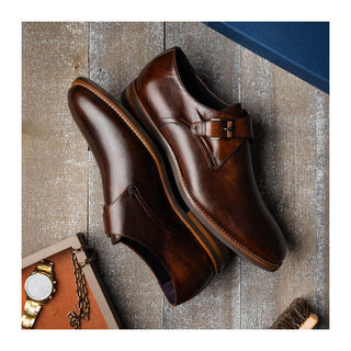 Zelli Italia Roman Men's Shoes Chestnut Calf-Skin Leather Single Monk-Strap (ZEL1076)