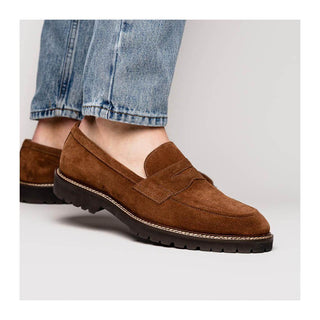 Zelli Italia Roma Men's Shoes Tobacco Suede Leather Penny Loafer (ZEL1032)