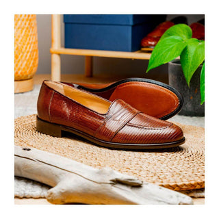 Zelli Italia Rossi Men's Shoes Cognac Teju Lizard Skin Penny Loafer (ZEL1008)
