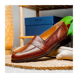 Zelli Italia Rossi Men's Shoes Cognac Teju Lizard Skin Penny Loafer (ZEL1008)
