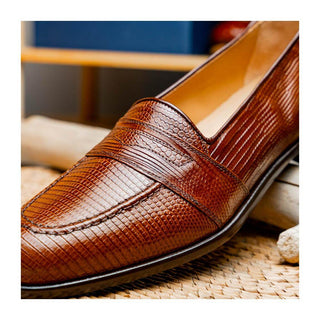 Zelli Italia Rossi Men's Shoes Cognac Teju Lizard Skin Penny Loafer (ZEL1008)
