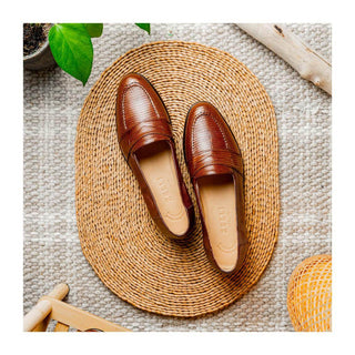 Zelli Italia Rossi Men's Shoes Cognac Teju Lizard Skin Penny Loafer (ZEL1008)