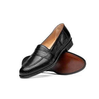 Zelli Italia Rossi Men's Shoes Black Teju Lizard Skin Penny Loafer (ZEL1008)