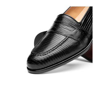Zelli Italia Rossi Men's Shoes Black Teju Lizard Skin Penny Loafer (ZEL1008)