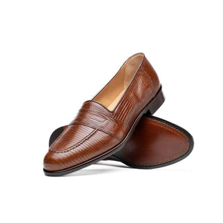 Zelli Italia Rossi Men's Shoes Cognac Teju Lizard Skin Penny Loafer (ZEL1008)