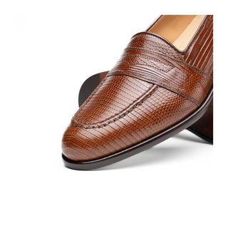 Zelli Italia Rossi Men's Shoes Cognac Teju Lizard Skin Penny Loafer (ZEL1008)