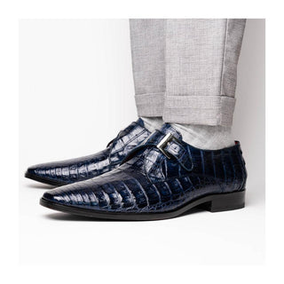 Marco Di Milano Rovigo Men's Shoes Navy Exotic Crocodile Single Monk Strap (MDM1126)