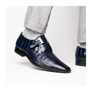 Marco Di Milano Rovigo Men's Shoes Navy Exotic Crocodile Single Monk Strap (MDM1126)